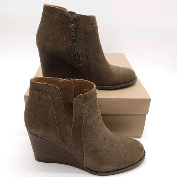 Lucky Brand (Womens Size 8 M) Yabba Cow Split Suede Wedge Zip Ankle Bootie Green - Picture 1 of 9
